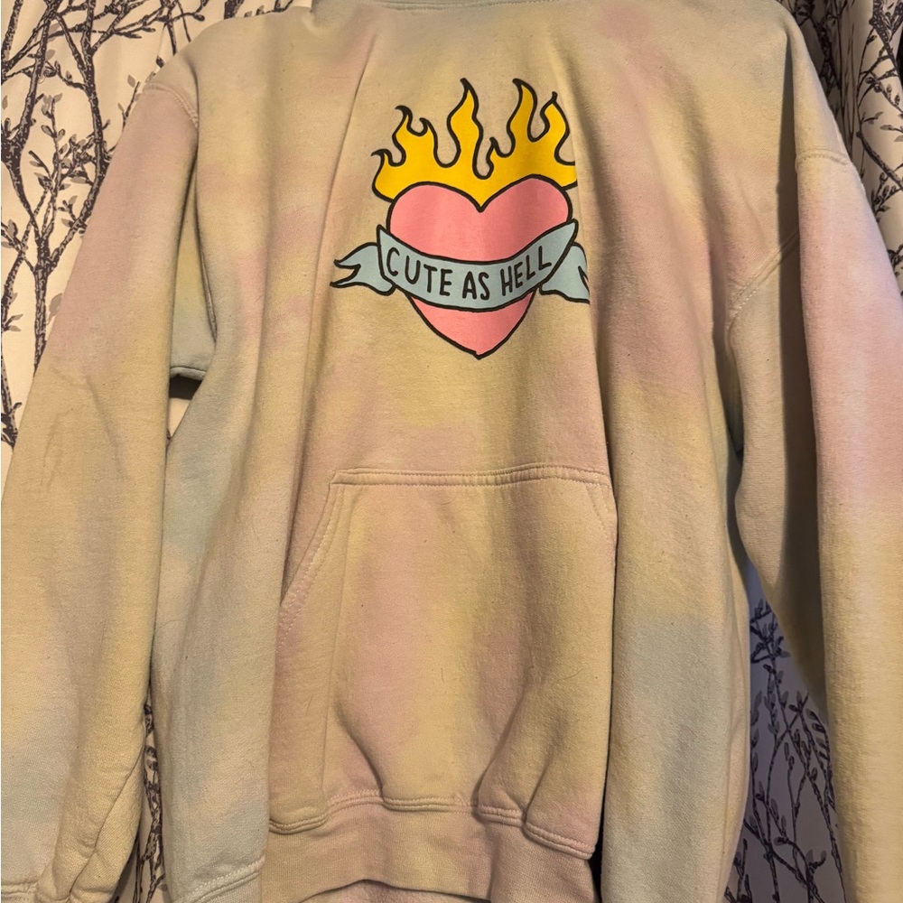 Tie-Dye Hoodie with Heart and Flames Design